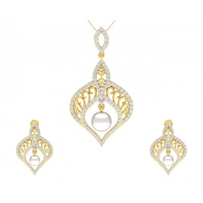 Rina Pearl & Diamond Pendant Set